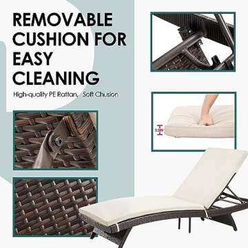 Pamapic Patio Chaise Lounge Set 6 Pieces，Patio Lounge Chair with Adjustable Backrest and Removable Cushion, Outdoor Pool Lounge Chair Set for Patio Poolside Backyard Porch