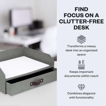 Bigso Walter Letter Tray for A4 or Letter Size Documents - Paper Tray Organizer for Desk with Storage Drawer and Stable Rubber Feet - 13.1in x 10in x 5.2in - Gray