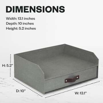 Bigso Walter Letter Tray for A4 or Letter Size Documents - Paper Tray Organizer for Desk with Storage Drawer and Stable Rubber Feet - 13.1in x 10in x 5.2in - Gray
