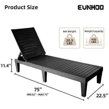 EUNHOO Chaise Lounge Outdoor Set of 4,Adjustable Pool Lounge Chair with 5 Positions Backrest, Waterproof Sun Loungers for Garden Pool Beach Patio Deck Sunbathing.Black