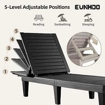 EUNHOO Chaise Lounge Outdoor Set of 4,Adjustable Pool Lounge Chair with 5 Positions Backrest, Waterproof Sun Loungers for Garden Pool Beach Patio Deck Sunbathing.Black