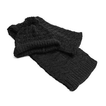 Lanzom® Women Lady Fashion Winter Warm Knitted Hat and Scarf Set Skullcaps (Black)