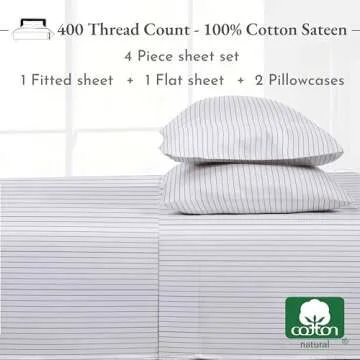 California Design Den Pinstripe King Size Sheets - Softest 100% Cotton Sheets Set, Luxury 400 Thread Count Sateen, Printed Striped Pattern Bed Sheets (Pinstriped)