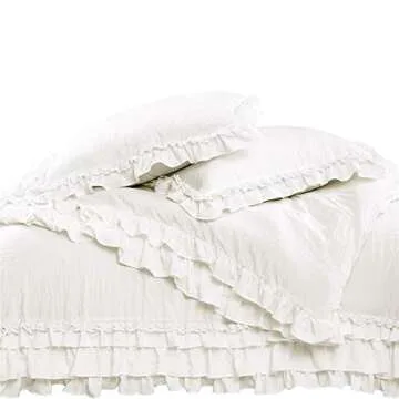 Lush Decor - Comforter Set, Luxurious Bedding with Matching Shams, Ruffle Lace Design, Shabby Chic Room Decor (Ella White, Full/Queen)