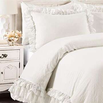 Lush Decor - Comforter Set, Luxurious Bedding with Matching Shams, Ruffle Lace Design, Shabby Chic Room Decor (Ella White, Full/Queen)