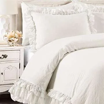 Lush Decor - Comforter Set, Luxurious Bedding with Matching Shams, Ruffle Lace Design, Shabby Chic Room Decor (Ella White, Full/Queen)