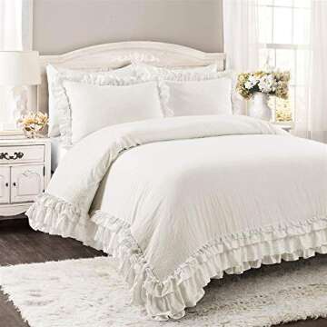 Lush Decor - Comforter Set, Luxurious Bedding with Matching Shams, Ruffle Lace Design, Shabby Chic Room Decor (Ella White, Full/Queen)