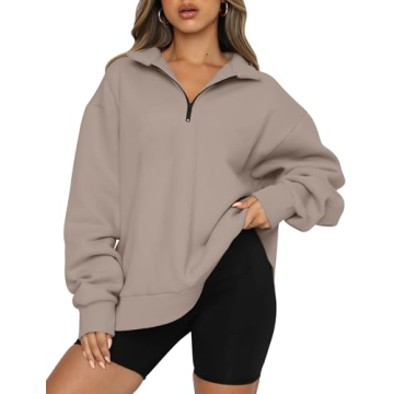 Trendy Queen Womens Oversized Sweatshirts Fall Fashion Hoodies Half Zip Pullover Long Sleeve Shirts ...