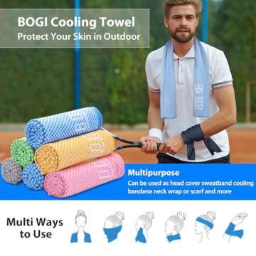 BOGI Cooling Towel, Cooling Towels for Neck and Face-40"x12"-Ice Towel for Instant Cooling, Soft Breathable Chilly Towel, Stay Cool for Yoga, Sport, Gym, Workout, Camping & More Activities (Blue)