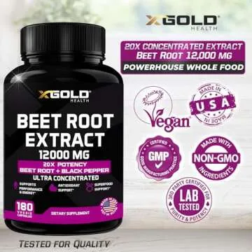 Beet Root Extract Capsules - 12000mg 20x Concentrated Beet Root Capsules Supplement w/Black Pepper - High Nitrates - Natural Nitric Oxide Booster - Highly Concentrated & Bioavailable -180 Veggie Caps
