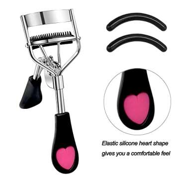 Pinkiou Eyelash Curlers with Comb and Eeylash Separator Set Professional Lash Curler with Built-in Comb Ergonomic Heart-Shaped Handle and Eyelash Comb Tool for Daily Makeup