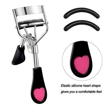 Pinkiou Eyelash Curlers with Comb and Eeylash Separator Set Professional Lash Curler with Built-in Comb Ergonomic Heart-Shaped Handle and Eyelash Comb Tool for Daily Makeup