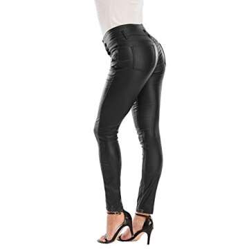 ECUPPER Womens Black Faux Leather Stretch Push Up Sexy Pants 29" Inseam-Regular L-38