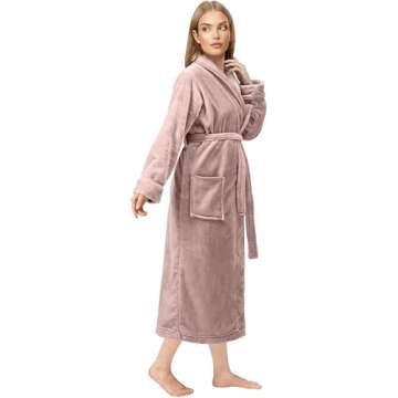 NY Threads Premium Women's Robe Plush Soft Long Bathrobe Warm Fleece Shawl Collar Spa Robe (Small, Taupe)
