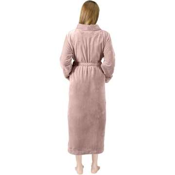 NY Threads Premium Women's Robe Plush Soft Long Bathrobe Warm Fleece Shawl Collar Spa Robe (Small, Taupe)