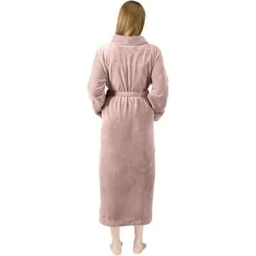NY Threads Premium Women's Robe Plush Soft Long Bathrobe Warm Fleece Shawl Collar Spa Robe (Small, Taupe)