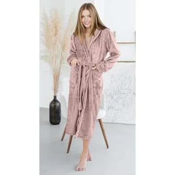 NY Threads Premium Women's Robe Plush Soft Long Bathrobe Warm Fleece Shawl Collar Spa Robe (Small, Taupe)