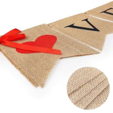 Valentines Decor, Valentines Decorations Burlap Banner, Be Mine Hanging Banner with 28 Pcs Felt Heart Garland
