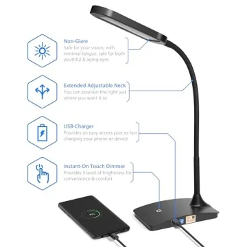 Ultimate IVY LED Desk Lamp with USB Charging for Home
