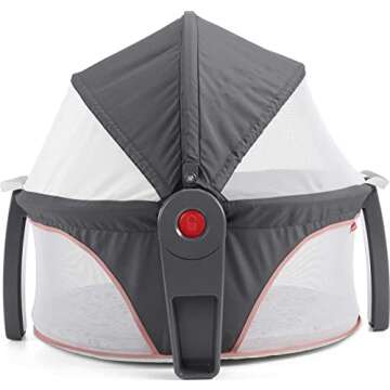 Fisher-Price Portable Bassinet On-The-Go Baby Dome, Travel Play Space with Developmental Newborn Toys & Canopy, Pink Pacific Pebble