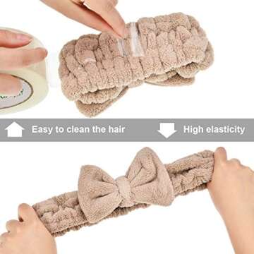 3 Pieces Towel Headbands for Women Makeup Headband for Washing Face Makeup Spa Headband, Microfiber Bowtie Shower Headband for Women(Light Pink, Light Green, Light Brown)