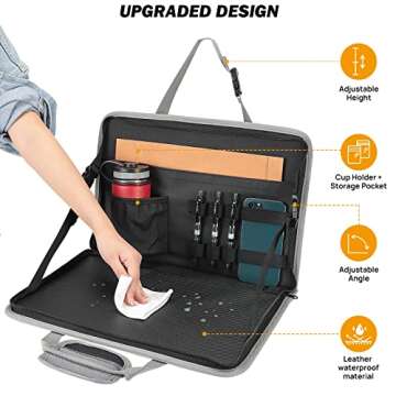 JOYTUTUS 3 in 1 Steering Wheel Eating Tray (Gray), Car Back Seat Laptop Desk, Multifunctional Car Office Bag, Car Work Table for Writing, Car Organizer for Kids, Commuters, Family