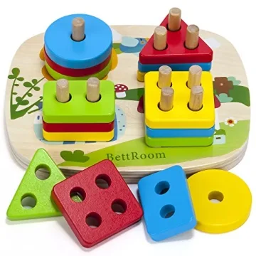BettRoom Toddler Toys: Wooden Educational Stacking Blocks for Learning Shapes and Colors
