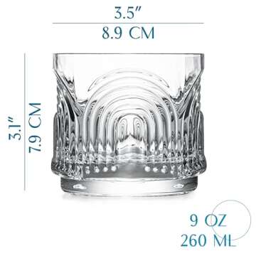 GLASSIQUE CADEAU Vintage Art Deco 1920s Lowball Cocktail Glasses | Set of 4 | 9 oz Crystal Old Fashi...