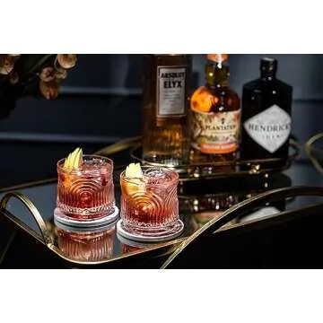 GLASSIQUE CADEAU Vintage Art Deco 1920s Lowball Cocktail Glasses | Set of 4 | 9 oz Crystal Old Fashioned Glassware for Drinking Classic Bar Drinks | Heavy Base Short Rocks Tumblers for Women