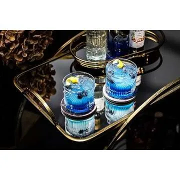 GLASSIQUE CADEAU Vintage Art Deco 1920s Lowball Cocktail Glasses | Set of 4 | 9 oz Crystal Old Fashioned Glassware for Drinking Classic Bar Drinks | Heavy Base Short Rocks Tumblers for Women