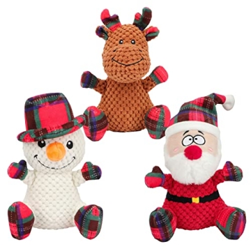 Rypet Christmas Dog Toys 3 Pack - Plush Interactive Chew Toys for Pets