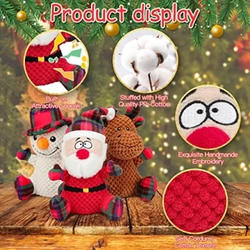 Rypet 3 Pack Plush Dog Toys - Durable Holiday Fun
