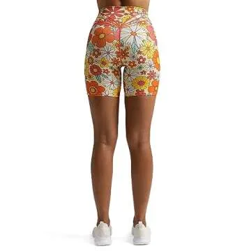 Aoxjox Trinity Workout Biker Shorts for Women Tummy Control High Waisted Exercise Athletic Gym Running Yoga Short 6" (Flower Print, Medium)