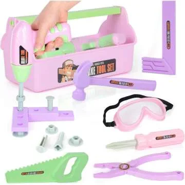 Kids Tool Set 18 Pieces with Electric Drill - Pink