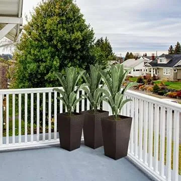 Outsunny Set of 3 Tall Planters with Drainage Hole, 24" Outdoor Flower Plant Pots, Indoor Planters f...