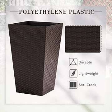 Outsunny Set of 3 Tall Planters with Drainage Hole, 24" Outdoor Flower Plant Pots, Indoor Planters for Porch, Front Door, Entryway, Patio and Deck, Brown