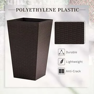 Outsunny Set of 3 Tall Planters with Drainage Hole, 24" Outdoor Flower Plant Pots, Indoor Planters for Porch, Front Door, Entryway, Patio and Deck, Brown