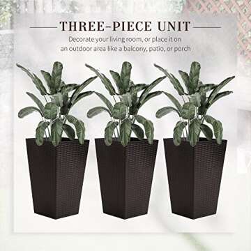 Outsunny Set of 3 Tall Planters with Drainage Hole, 24" Outdoor Flower Plant Pots, Indoor Planters for Porch, Front Door, Entryway, Patio and Deck, Brown