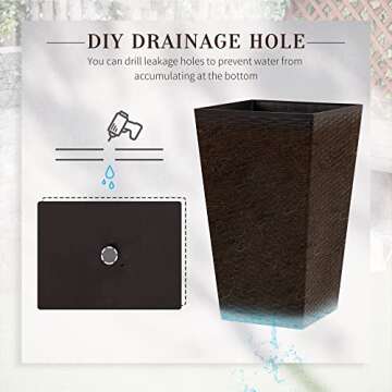 Outsunny Set of 3 Tall Planters with Drainage Hole, 24" Outdoor Flower Plant Pots, Indoor Planters for Porch, Front Door, Entryway, Patio and Deck, Brown