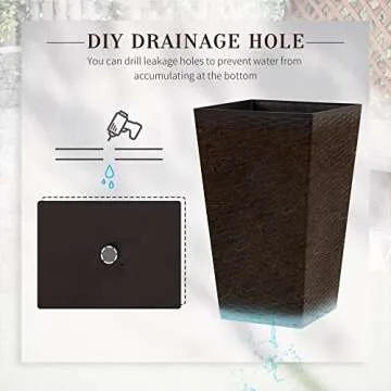 Outsunny Set of 3 Tall Planters with Drainage Hole, 24" Outdoor Flower Plant Pots, Indoor Planters for Porch, Front Door, Entryway, Patio and Deck, Brown