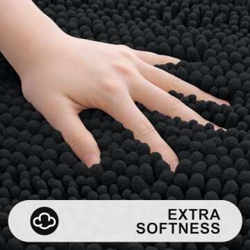 Grandaily Chenille Striped Bathroom Rugs 47x17, Extra Thick and Absorbent Bath Rugs, Non-Slip Soft Plush Shaggy Bath Carpet, Machine Wash Dry, Bath Mats for Bathroom, Black