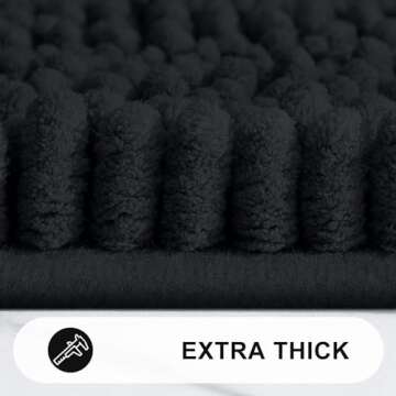 Grandaily Chenille Striped Bathroom Rugs 47x17, Extra Thick and Absorbent Bath Rugs, Non-Slip Soft Plush Shaggy Bath Carpet, Machine Wash Dry, Bath Mats for Bathroom, Black