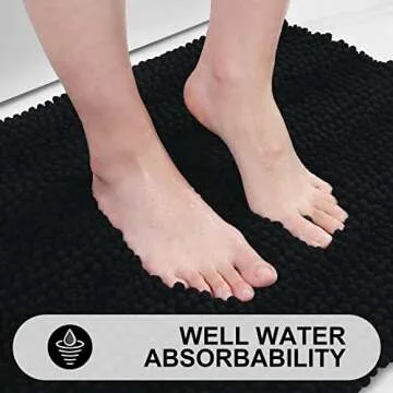 Grandaily Chenille Striped Bathroom Rugs 47x17, Extra Thick and Absorbent Bath Rugs, Non-Slip Soft Plush Shaggy Bath Carpet, Machine Wash Dry, Bath Mats for Bathroom, Black