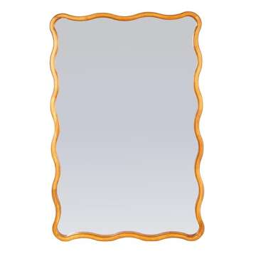 Creative Co-Op Wavy Rectangular Mirror with Scalloped Wooden Frame