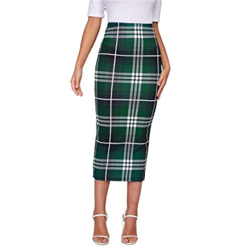 Verdusa Women's Elegant Plaid Elastic Waist Bodycon Midi Skirt in Green Tartan