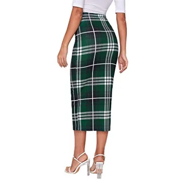 Verdusa Elegant Plaid Midi Skirt for Women - Green Tartan