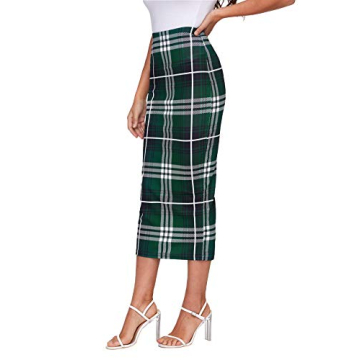 Verdusa Elegant Plaid Midi Skirt for Women - Green Tartan