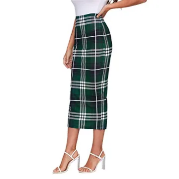 Verdusa Elegant Plaid Midi Skirt for Women - Green Tartan