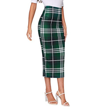 Verdusa Elegant Plaid Midi Skirt for Women - Green Tartan