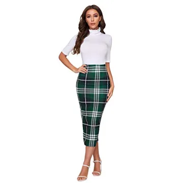 Verdusa Elegant Plaid Midi Skirt for Women - Green Tartan